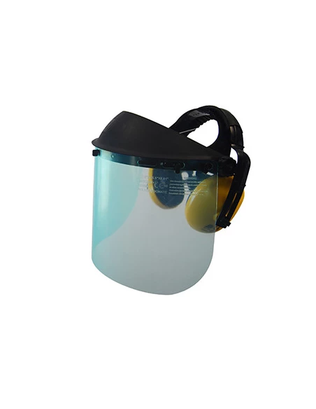 Visière de protection plastique relevable et anti-bruit, modèle professionnel. largeur visière: 400mm, H: 190mm. Normes EN166 -