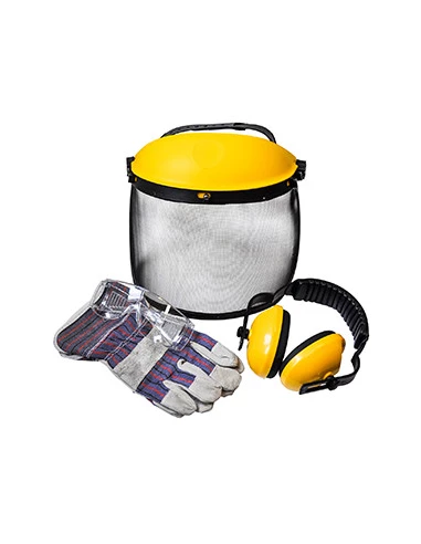Kit de protection OZAKI composé d'un écran grillagé relevable (EN1731), d'une paire de lunettes de sécurité (EN166 F), d'un casq