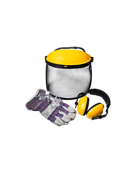 Kit de protection OZAKI composé d'un écran grillagé relevable (EN1731), d'une paire de lunettes de sécurité (EN166 F), d'un casq
