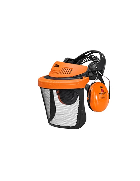 Combinaison multisystème 3M™ Peltor™ avec coiffe G500 orange, visière de protection grillagée relevable en acier inoxydable 1,8