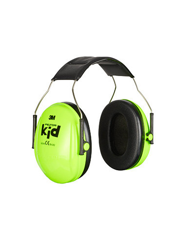 Casque anti-bruit 3M™ Peltor™ modèle KID vert néon, type serre-tête et destiné à un usage enfants de 1 à 7 ans, 27dB, 175g.