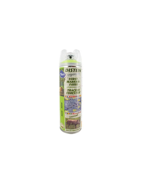 Traceur forestier FLUO JAUNE, aérosol 500 ml. Destiné au marquage de la coupe avec une durée de visibilité de 2 à 3 ans et résis
