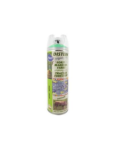 Traceur forestier FLUO VERT, aérosol 500 ml. Destiné au marquage de la coupe avec une durée de visibilité de 2 à 3 ans et résist