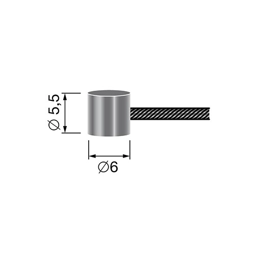 Câble souple 19 fils à embout tonneau 6 x 5,5mm. L. totale:2500mm - Ø: ext:1,5mm.