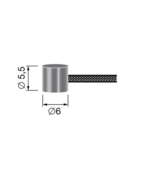 Câble souple 19 fils à embout tonneau 6 x 5,5mm. L. totale:2500mm - Ø: ext:1,5mm.