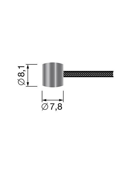 Câble souple 19 fils à embout tonneau 7,8 x 8,1mm. L. totale:2500mm - Ø: ext:2,5mm.