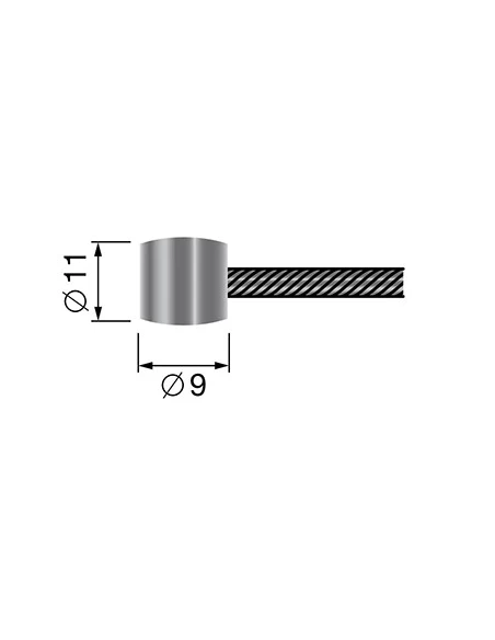 Câble souple 19 fils à embout tonneau 9 x 11mm. L. totale:2500mm - Ø: ext:2,5mm.