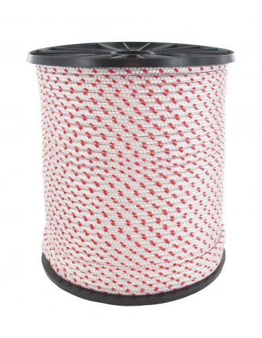 Corde lanceur polyamide blanche avec liseré rouge - L: 100m Ø: 3,5mm.