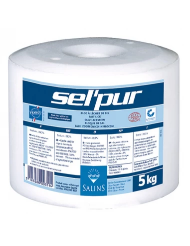 Sel pur bloc à lécher 5 kg pour animaux - Salins du midi