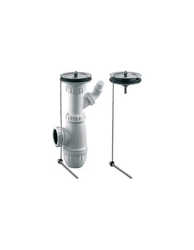 Bonde Evier A Bouchon et trop plein 2 bacs Nf - ROUSSEAU