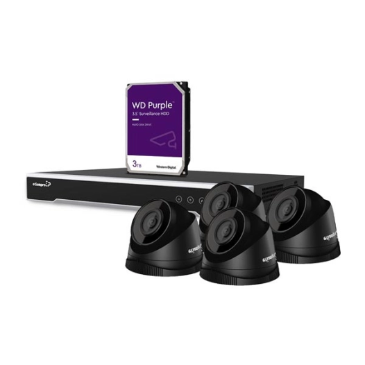 kit vidéosurveillance ip 4 mp - enregistreur nvr 8 canaux - 4 x caméra dôme ip noire - 3 to hd - câbles