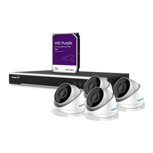 kit vidéosurveillance ip 4 mp - enregistreur nvr 8 canaux - 4 x caméra dôme ip blanche - 3 to hd - câbles