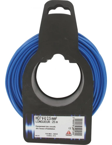 Fil électrique H07 v-u 2,5 mm² 25 bleu