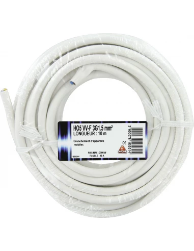 Fil électrique Ho5 vv-f 3 g 1,5 mm² 10 blanc