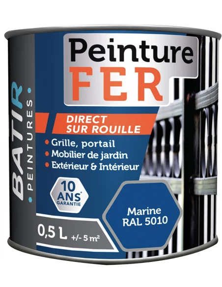 Peinture Fer brillant 0.5 litre marine - BATIR