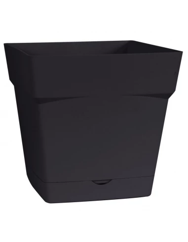 Pot plastique carré toscane soucoupe intégrée anthracite 24,8 x 24,8 x 24