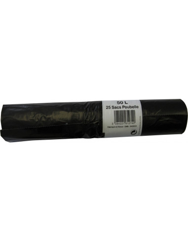 Sac poubelle 50 litres h 75 x l 68 cm - 24 microns rouleau de 25