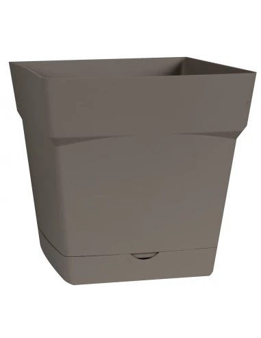 Pot plastique carré toscane soucoupe intégrée taupe 24,8 x 24,8 x 24