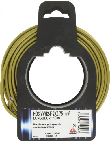 Fil électrique H03 vvh 2-f ovoide 2 x 0,75 mm² 10 or