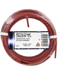Fil électrique H07 v-u 2,5 mm²  10 rouge - 3600078515320 - Dhome - 851532