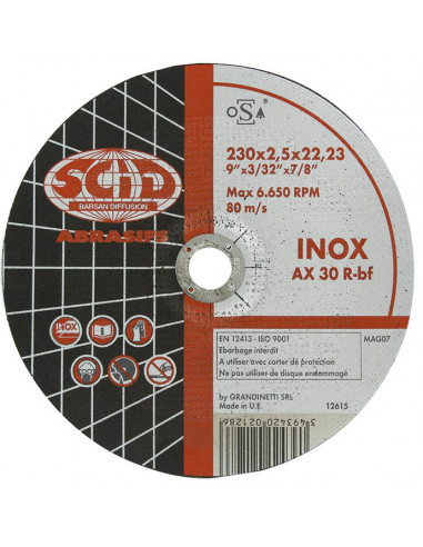 Disque à tronçonner l'inox moyeu déporté ø x ep (mm) 230 x 2,5