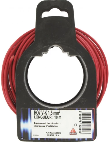 Fil électrique H07 v-k 1,5 mm² 10 rouge