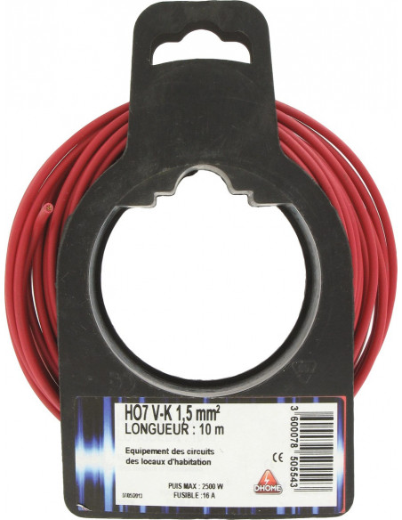 Fil électrique H07 v-k 1,5 mm² 10 rouge