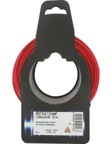 Fil électrique H07 v-u 1,5 mm² 25 rouge