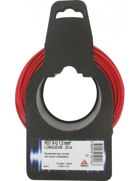 Fil électrique H07 v-u 1,5 mm² 25 rouge