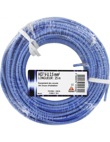 Fil électrique H07 v-u 2,5 mm² 25 bleu