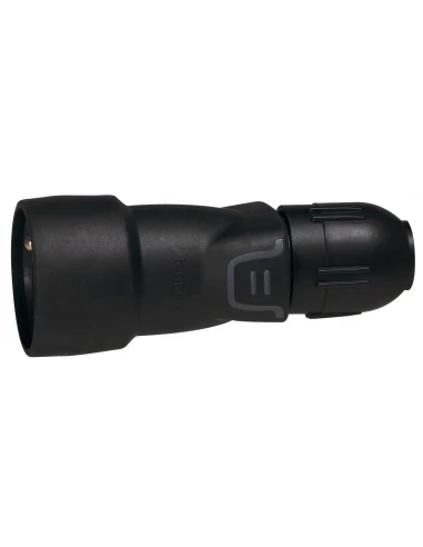 Fiche caoutchouc noire 2p+t 16 a connexion auto et presse-étoupe standard femelle