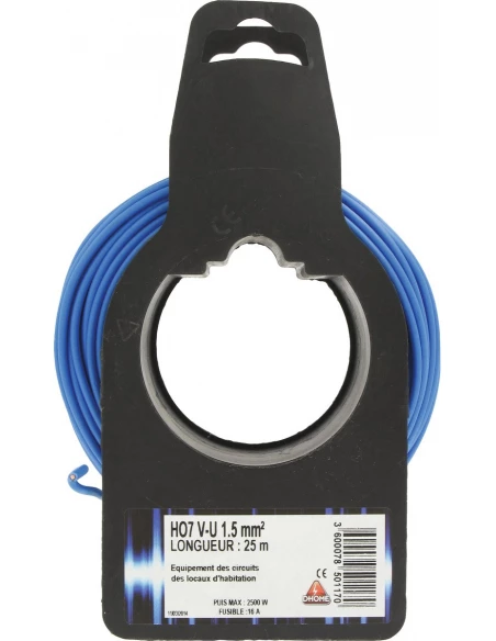 Fil électrique Ho7vu bob bleu 25x1,5mm