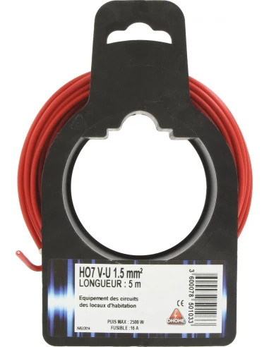 Fil électrique H07 v-u 1,5 mm² 5 rouge