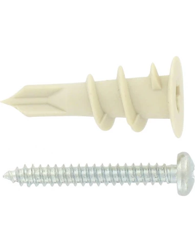 Cheville autoperceuse plaque de platre en nylon avec vis 10 pièces