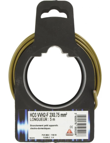 Fil électrique H03 vvh 2-f ovoide 2 x 0,75 mm² 5 or