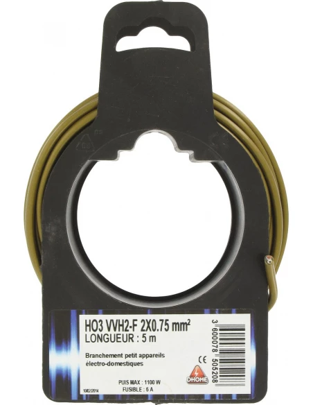 Fil électrique H03 vvh 2-f ovoide 2 x 0,75 mm² 5 or