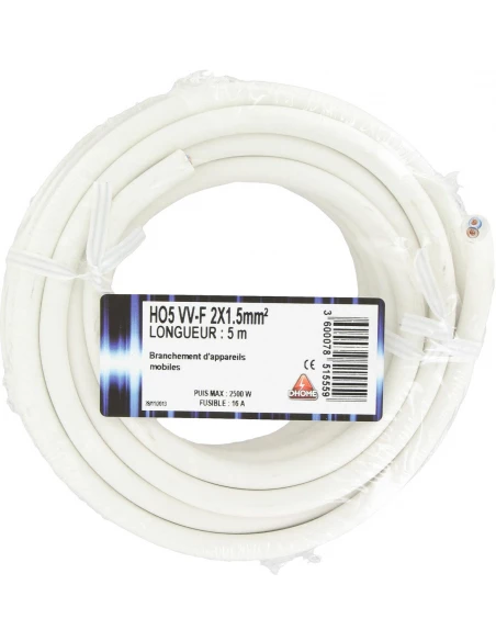 Fil électrique Ho5 vv-f 2 x 1,5 mm² 10 blanc