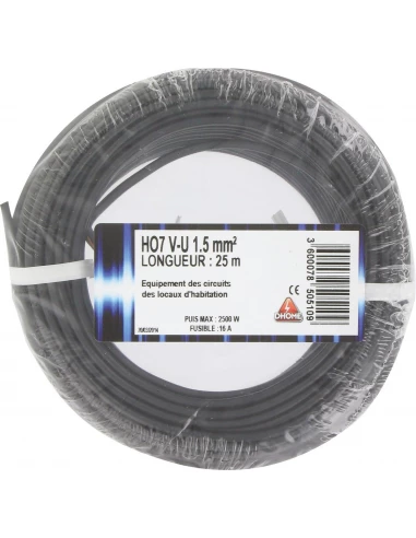 Fil électrique H07 v-u 1,5 mm² 25 noir