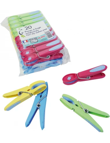 Pince à linge plastique 80mm - 20 pièces bi-matière