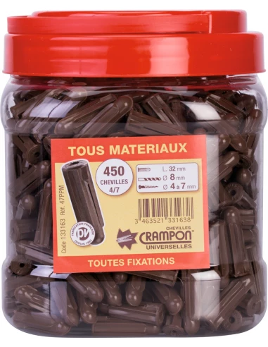 Cheville crampon® ø 8 x l 32 mm 450 pièces - marron 4 à 7 mm