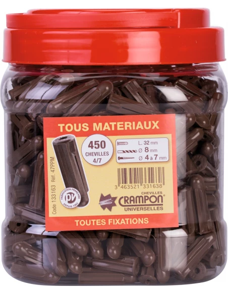 Cheville crampon® ø 8 x l 32 mm 450 pièces - marron 4 à 7 mm