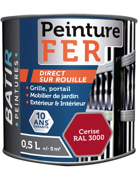 Peinture Fer brillant 0.5 litre cerise - BATIR