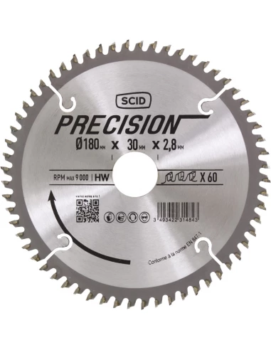 Lame au carbure pour scie circulaire coupe fine ø 180 mm 60 30 2,8