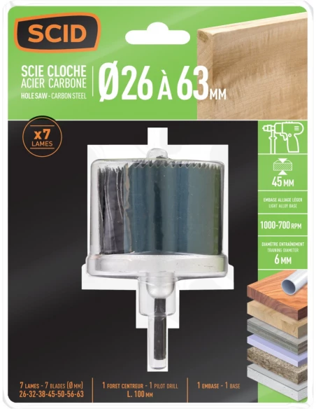 Scie cloche multilames acier 26 - 32 - 38 - 45 - 50 - 56 - 63 p 50 mm