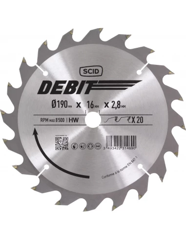 Lame au carbure pour scie circulaire ø 190 mm 20 16 2,8