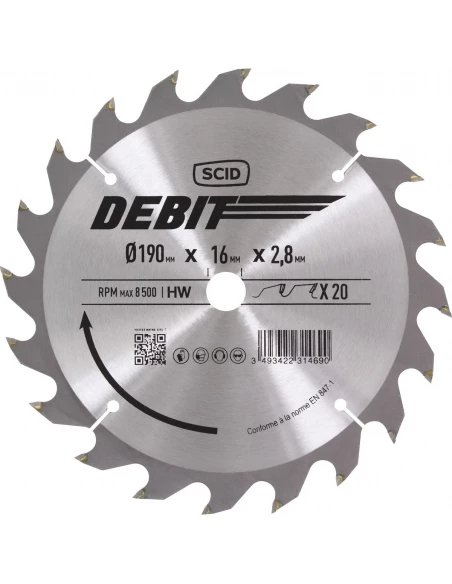 Lame au carbure pour scie circulaire ø 190 mm 20 16 2,8