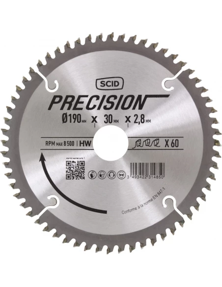 Lame au carbure pour scie circulaire coupe fine ø 190 mm 60 30 2,8