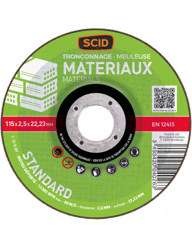 Disque à tronçonner usage courant matériaux  ø (mm) 115 - 3493420040263 - SCID - 671505