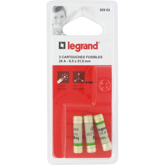 Cartouche domestique à voyant avec témoin de fusion 20 31,5 x 8,5 3