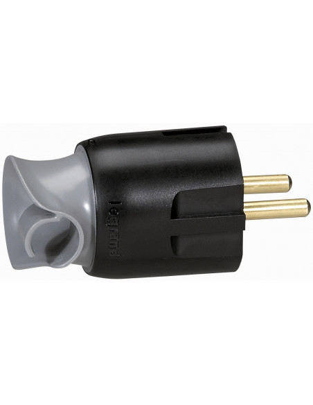 Fiche plastique à orientation du cable 2p+t 16 a male noir
